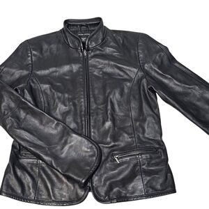 Valerie Stevens Black Leather Zip Up Moto Jacket Women’s Size M